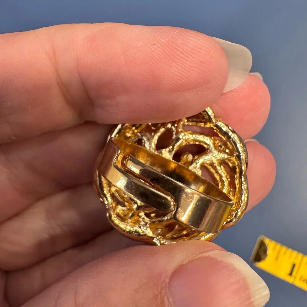Vintage Gold toned Rhinestone swirl adjustable Women's Ring